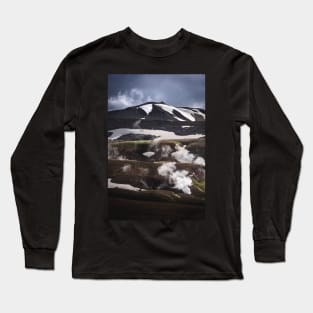 Mountains seen on Laugavegur Hiking Trail with Steamy River in Iceland Long Sleeve T-Shirt